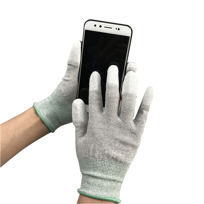 কার্বন ফাইবার নাইলন ইএসডি ফিঙ্গার পু লেপযুক্ত গ্লোভ